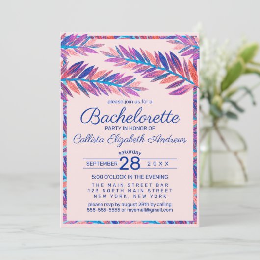 Elegante Artsy Tropical Leaves Acryl Bachelorette Kaart (Staand voorkant)