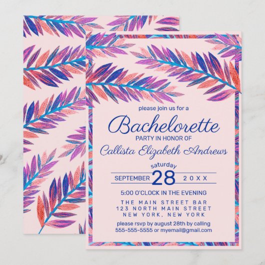 Elegante Artsy Tropical Leaves Acryl Bachelorette Kaart (Voorkant / Achterkant)