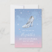 Elegante Assepoester Lichtblauw en Roze Quinceaner Save The Date (Voorkant)