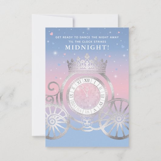 Elegante Assepoester Lichtblauw en Roze Quinceaner Save The Date (Achterkant)