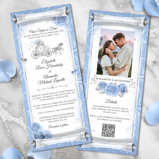 Elegante Assepoester Wedding Scroll Invitation Kaa Kaart