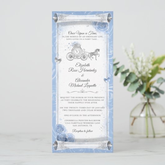 Elegante Assepoester Wedding Scroll Invitation Kaa Kaart (Staand voorkant)