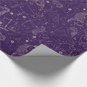 Elegante Astrologie Dierenriem Donker Paarse/Goud Cadeaupapier (Hoek)