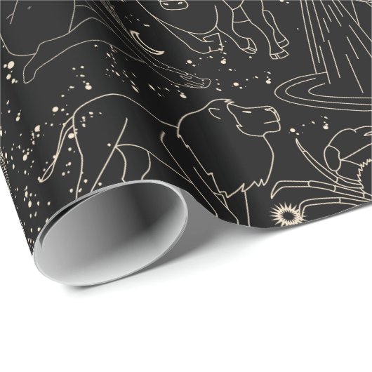 Elegante Astrologie Zodiac Zwart/Goud Cadeaupapier (Rol Hoek)