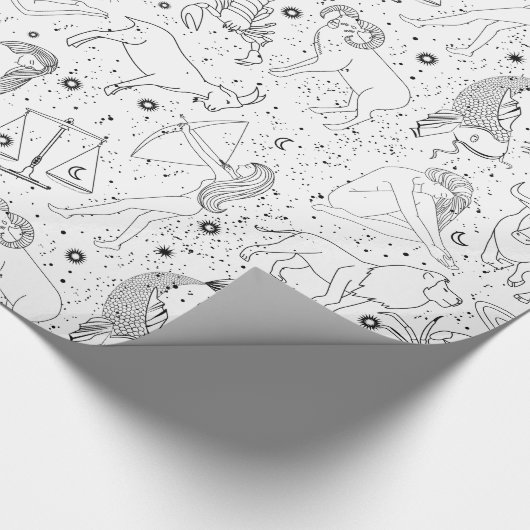 Elegante Astrologie Zodiac Zwart/Wit Cadeaupapier (Hoek)