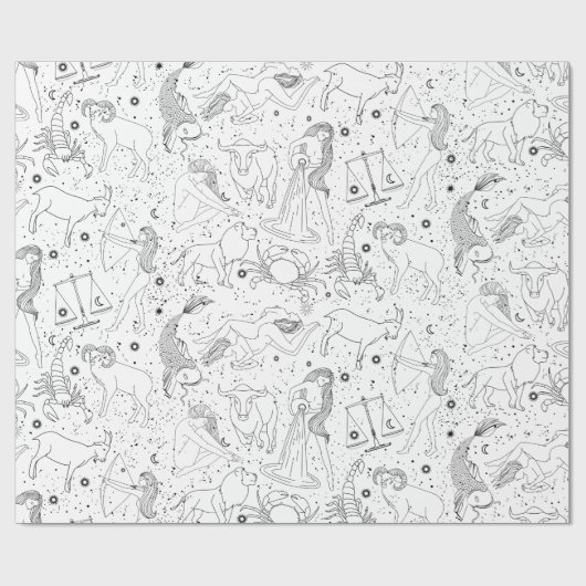 Elegante Astrologie Zodiac Zwart/Wit Cadeaupapier (Vlak)