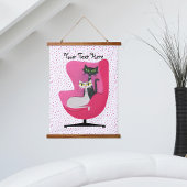 Elegante Atomic Cats in Roze  Stoel Stippen Hangend Wandkleed
