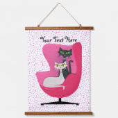 Elegante Atomic Cats in Roze  Stoel Stippen Hangend Wandkleed (Voorkant)