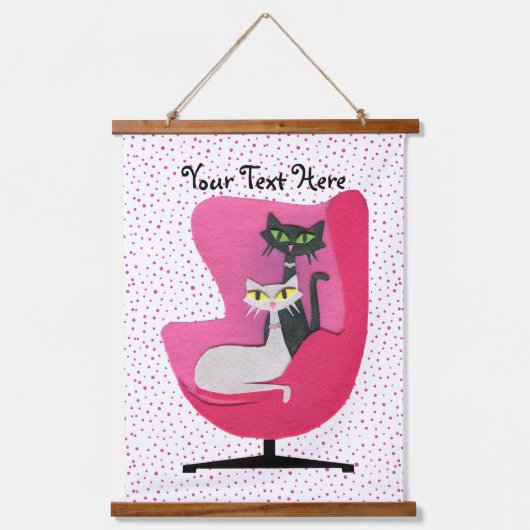 Elegante Atomic Cats in Roze  Stoel Stippen Hangend Wandkleed (Voorkant)