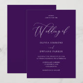 Elegante aubergine pruim moderne bruiloft kaart (Voorkant / Achterkant)