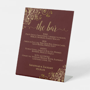 Elegante Auburn & Gouden Drinken of Bar Menu Trouw Reclamebord Met Voetstuk