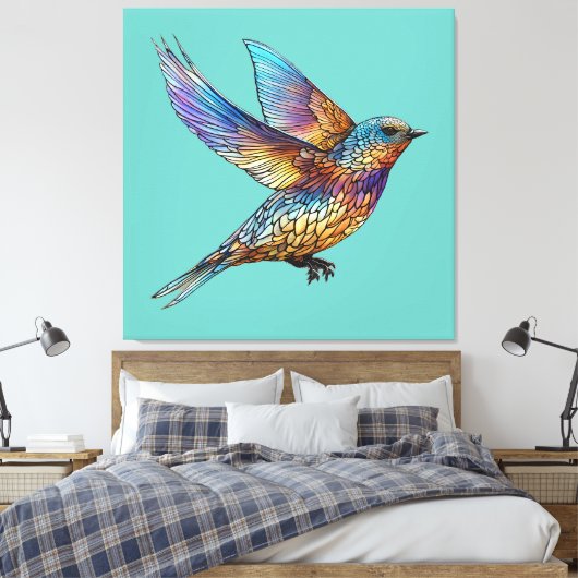 "Elegante Aviator" Meerkleurige Giervogel Canvas Afdruk (Insitu (Slaapkamer))