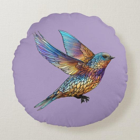 "Elegante Aviator" Meerkleurige Giervogel Rond Kussen (Voorkant)