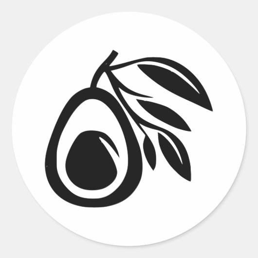 Elegante avocado silhouet in BW Ronde Sticker (Voorkant)
