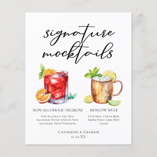 Elegante Avond Bruiloft Mocktails Menu (Voorkant)