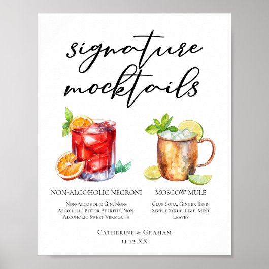 Elegante Avond Bruiloft Mocktails Menu Poster (Voorkant)