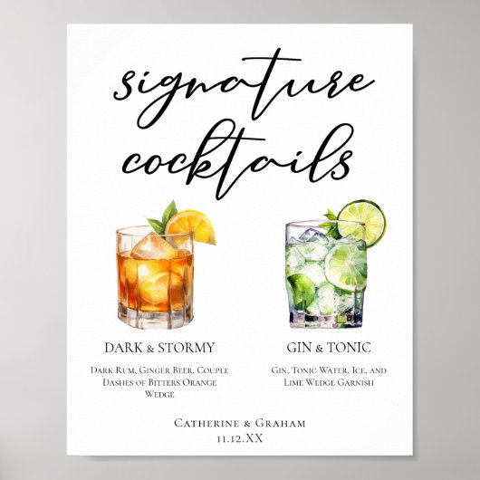 Elegante avond handtekening cocktails bruiloft men poster (Voorkant)