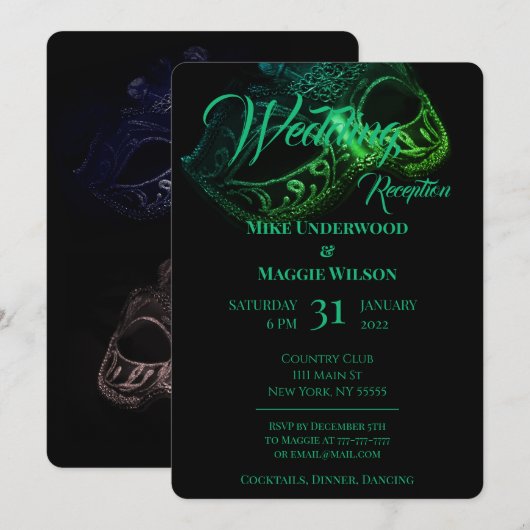 Elegante avond huwelijksfeest uitnodiging (Voorkant / Achterkant)