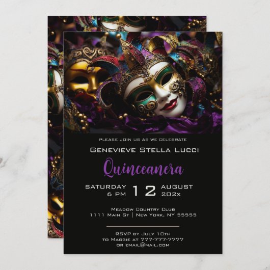 Elegante avond verjaardagsfeestuitnodiging kaart (Voorkant / Achterkant)