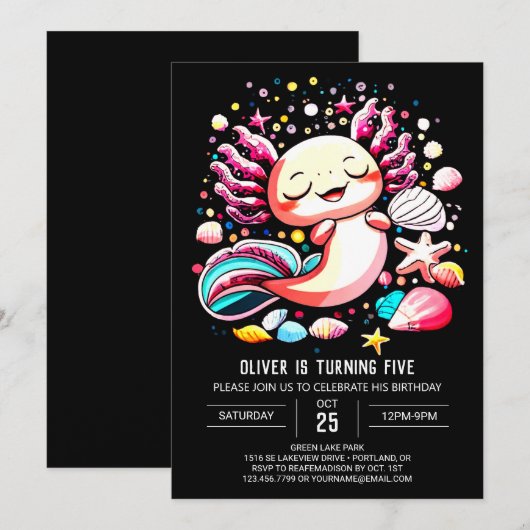 Elegante Axolotl bewerkbare verjaardag Kaart (Voorkant / Achterkant)