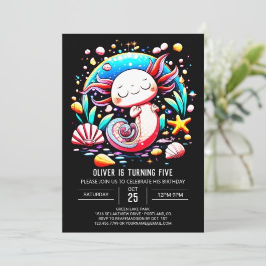 Elegante Axolotl Online Verjaardag Viering Kaart (Staand voorkant)