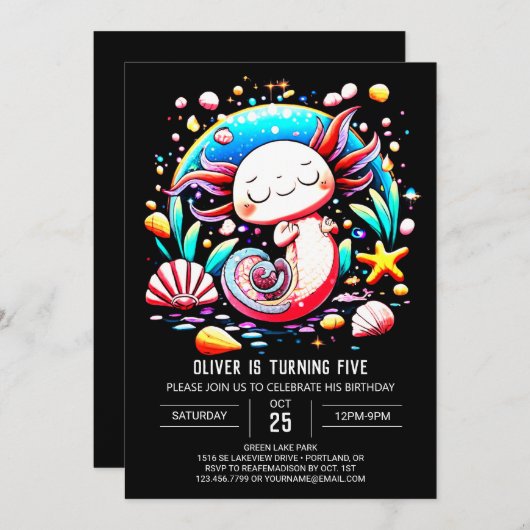 Elegante Axolotl Online Verjaardag Viering Kaart (Voorkant / Achterkant)