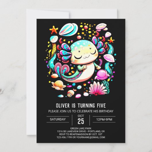 Elegante Axolotl Waterverf Verjaardagsviering Kaart (Voorkant)