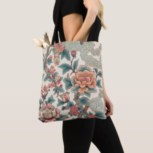 Elegante Aziatisch geïnspireerde botanische Tote Bag