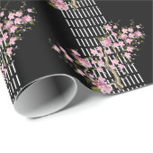 Elegante Aziatische Bamboe Roze Zwart Wit Bloesem  Cadeaupapier (Rol Hoek)