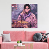 Elegante Aziatische dame met parfum en roze rozen Canvas Afdruk (Insitu (Woonkamer))