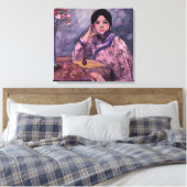 Elegante Aziatische dame met parfum en roze rozen Canvas Afdruk (Insitu (Slaapkamer))