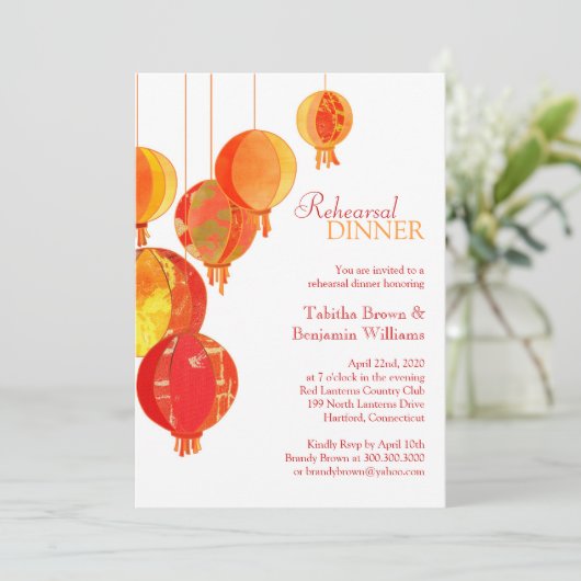 Elegante Aziatische lantaarns bruiloft repetitie d Kaart (Staand voorkant)