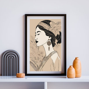 Elegante Aziatische Vrouw – Botanische Minimalisti Poster