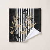 Elegante Aziatische Zwarte Witte Streep Gouden Bam Bad Handdoek (Wasdoekje)