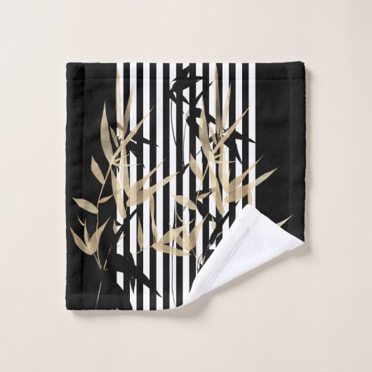 Elegante Aziatische Zwarte Witte Streep Gouden Bam Bad Handdoek (Wasdoekje)