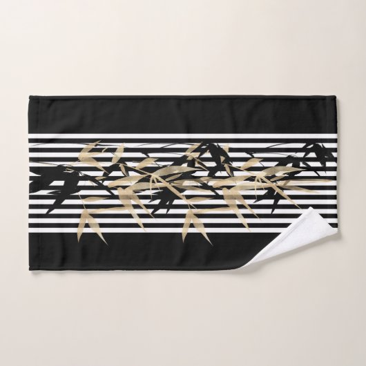 Elegante Aziatische Zwarte Witte Streep Gouden Bam Bad Handdoek (Handdoek)