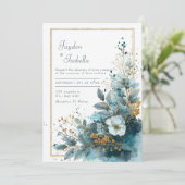 Elegante Azure Blooms Waterverf bruiloft Kaart (Staand voorkant)