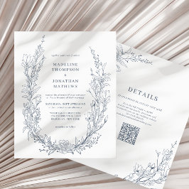 Elegante Azure Ivoor Bloemen Krans QR Code Huwelij