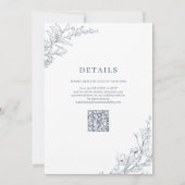 Elegante Azure Ivoor Bloemen Krans QR Code Huwelij Kaart (Achterkant)