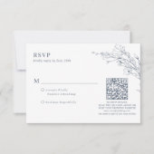 Elegante Azure Ivoor Bloemen Krans QR Code Huwelij RSVP Kaartje (Voorkant)