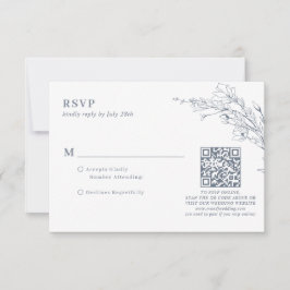 Elegante Azure Ivoor Bloemen Krans QR Code Huwelij RSVP Kaartje
