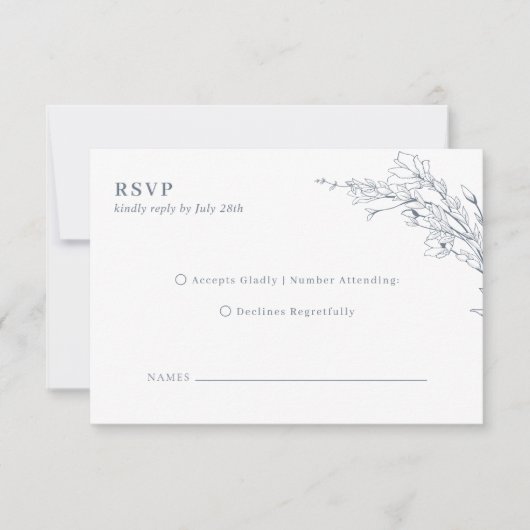 Elegante Azuur Ivoren Bloemenkrans Monogram Bruilo RSVP Kaartje (Voorkant)