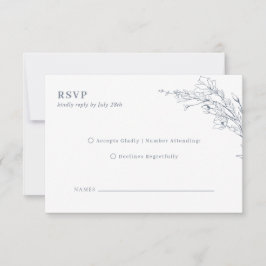 Elegante Azuur Ivoren Bloemenkrans Monogram Bruilo RSVP Kaartje