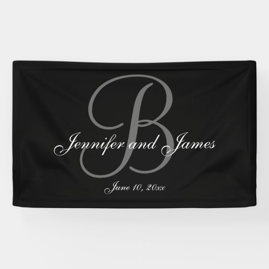 Elegante B Monogram Trouwbanner Spandoek (Horizontaal)