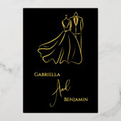 Elegante B & W bruiloft Tux & jurk Formele bruilof Folie Uitnodiging (Voorkant)