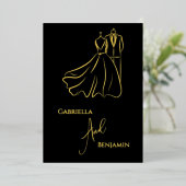 Elegante B & W bruiloft Tux & jurk Formele bruilof Folie Uitnodiging (Staand Voorkant)