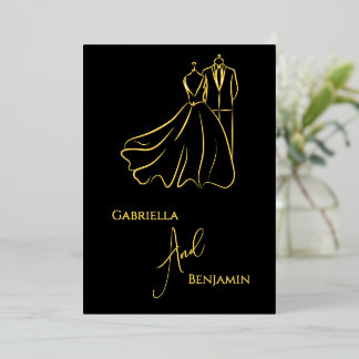 Elegante B & W bruiloft Tux & jurk Formele bruilof Folie Uitnodiging