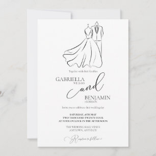 Elegante B & W bruiloft Tux & jurk Formele bruilof Kaart