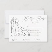 Elegante B & W bruiloft Tux & jurk Formele bruilof RSVP Kaartje (Voorkant)