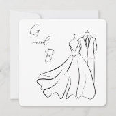 Elegante B & W bruiloft Tux & jurk Vierkante bruil Kaart (Voorkant)